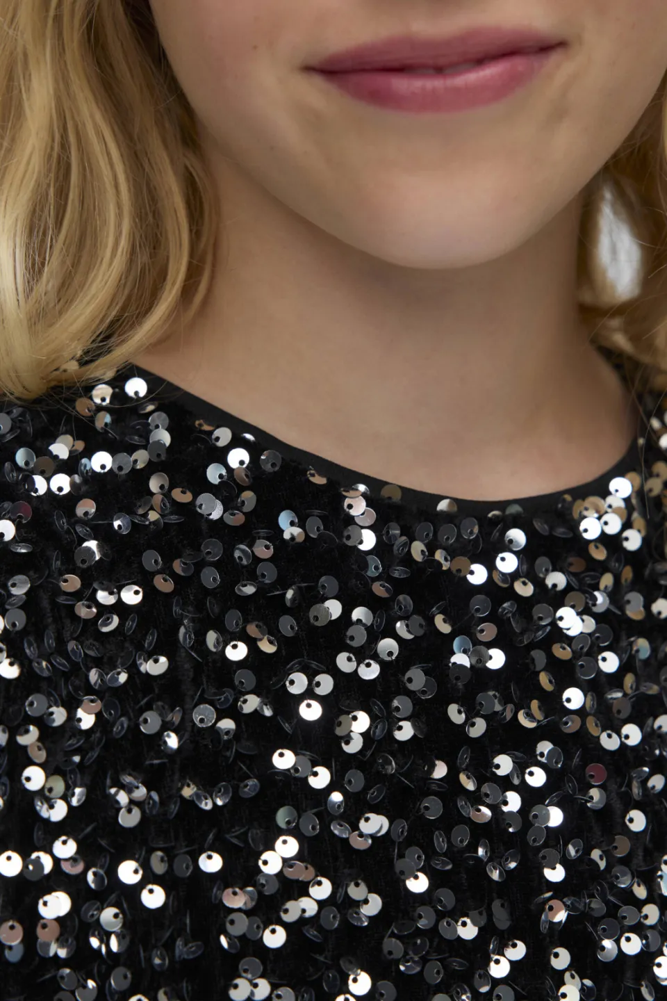 Vero Moda Girl A-lijn jurk met pailletten zwart/zilver, foto 3