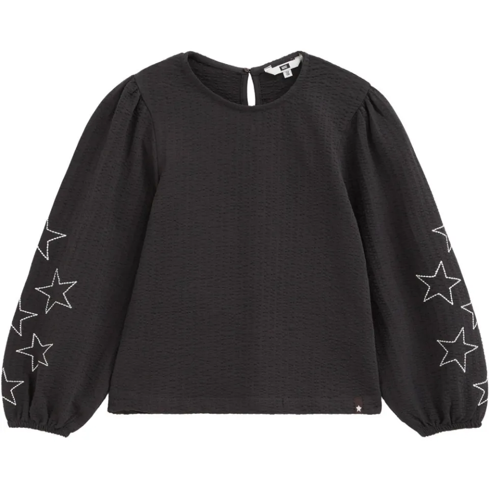 WE Fashion blousetop met borduursels en sterren zwart, foto 2