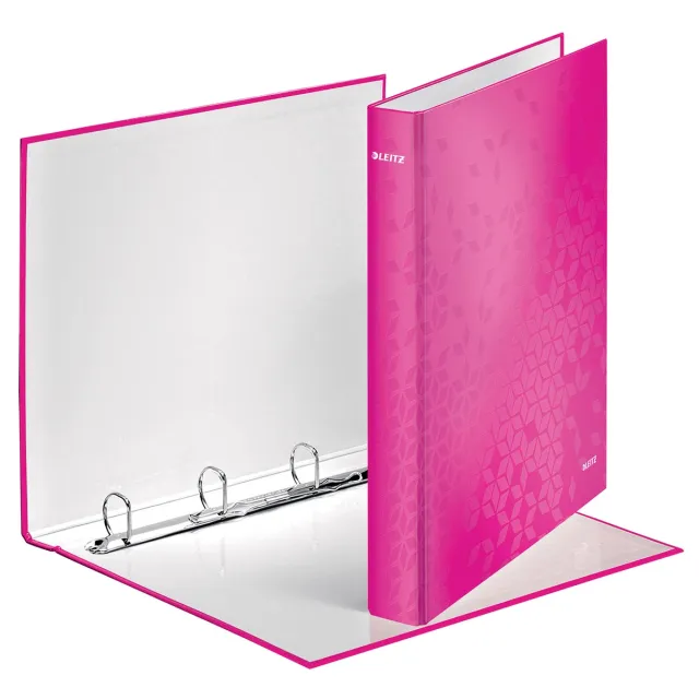 Leitz wow kartonnen ringband, 4-rings met D-mechaniek, 25 mm. breed (voor ca. 250 vel) roze