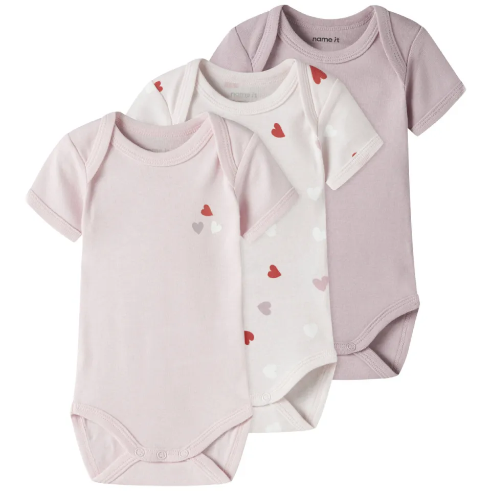 NAME IT BABY romper - roze/wit (set van 3)