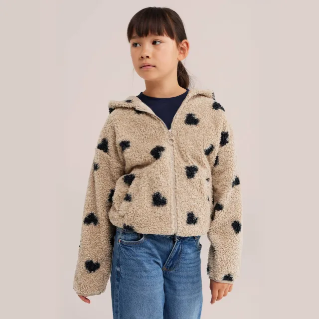 WE Fashion winterteddyjas met hartjes zand