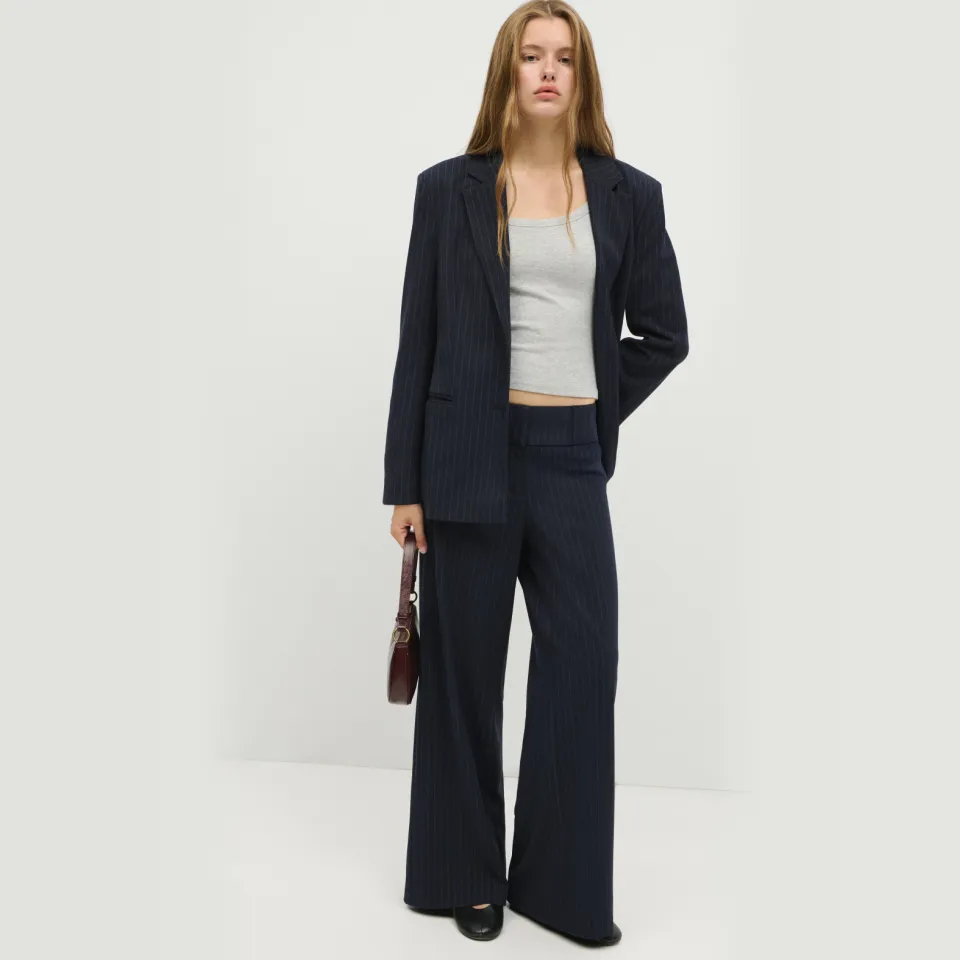 Mango Teen wide leg casual broek met krijtstreep marineblauw, foto 3