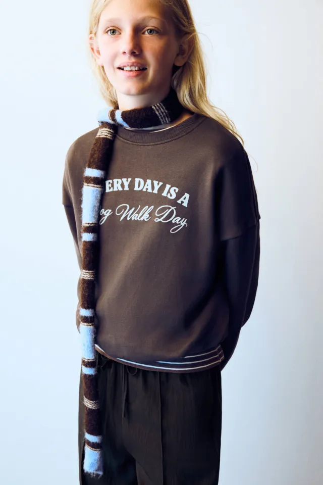 Mango Kids katoenen sweater met tekst - bruin Bruin/lichtblauw