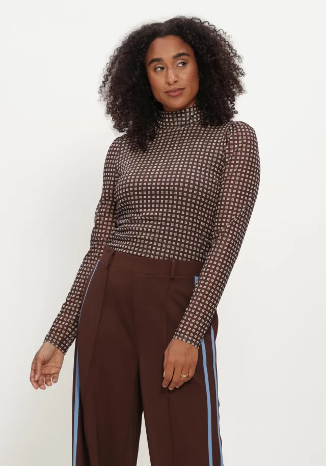 POM Amsterdam Romi geruite mesh top bruin