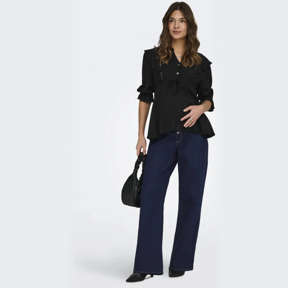 Only MATERNITY low waist zwangerschaps wide leg jeans dark blue denim