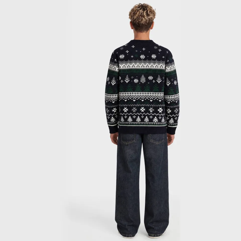 Redefined Rebel junior katoenen gebreide trui met print - donkerblauw/wit/groen, foto 4