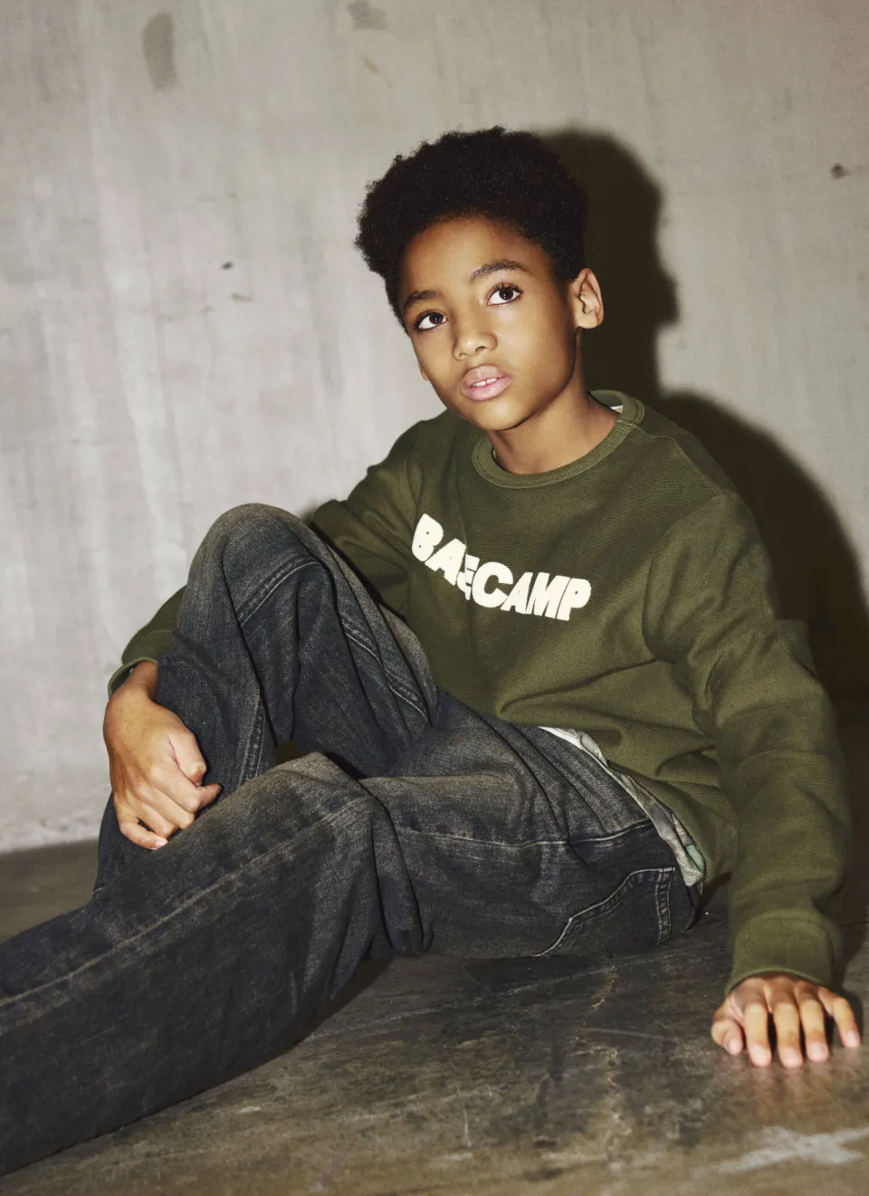NAME IT KIDS sweater met tekstprint - olijfgroen