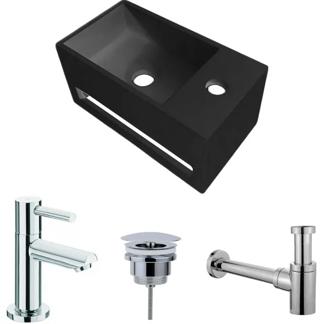 Boss & Wessing Fonteinset BWS Solid Surface Met Handdoekhouder Rechts Zwart Chroom