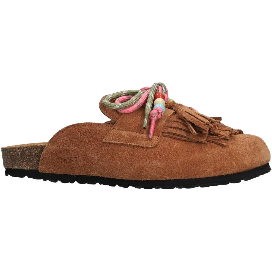 DWRS Sakai suède clogs met franjes - cognac, foto 4