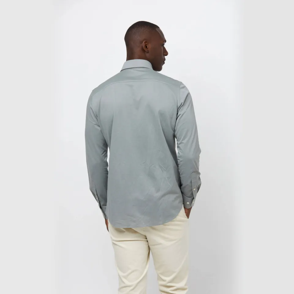 Profuomo gebreid slim fit strijkvrij overhemd groen, foto 3