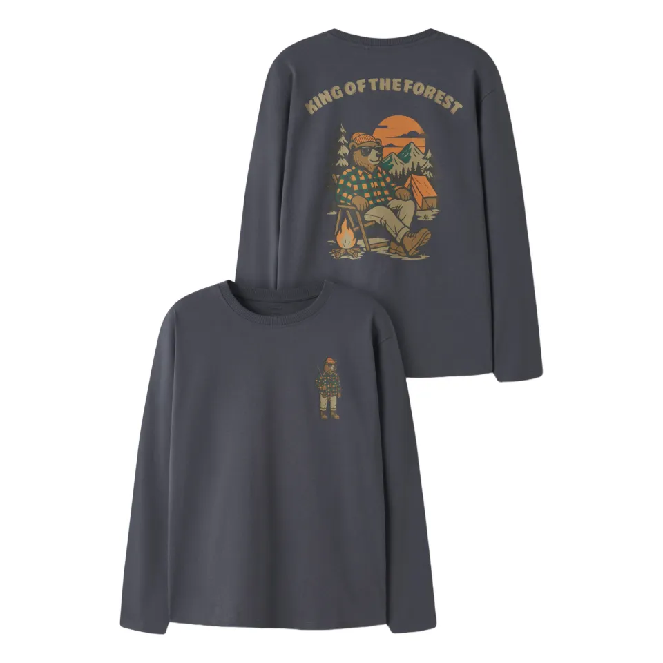 NAME IT rechtvallende longsleeve met printdetail grijsblauw, foto 3