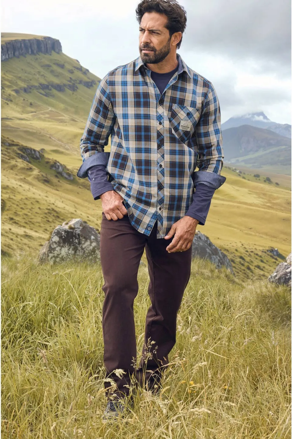 Jan Vanderstorm casual overhemd NORLUND Plus bruin/blauw, foto 4