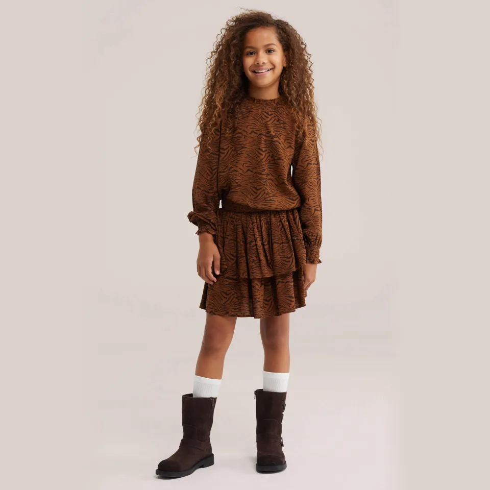 WE Fashion korte rok met ruches en zebraprint camel Camel/bruin