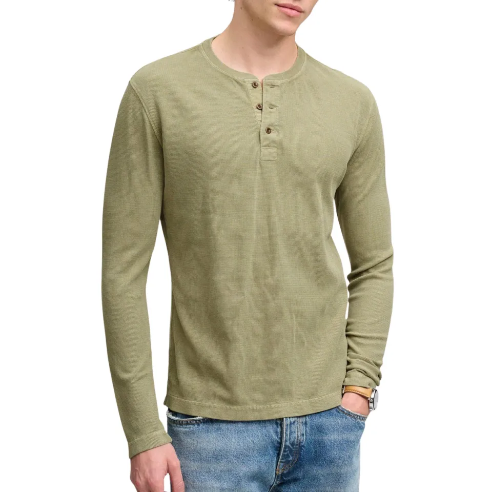 Superdry regular fit longsleeve met wafelstructuur - light khaki green, foto 3