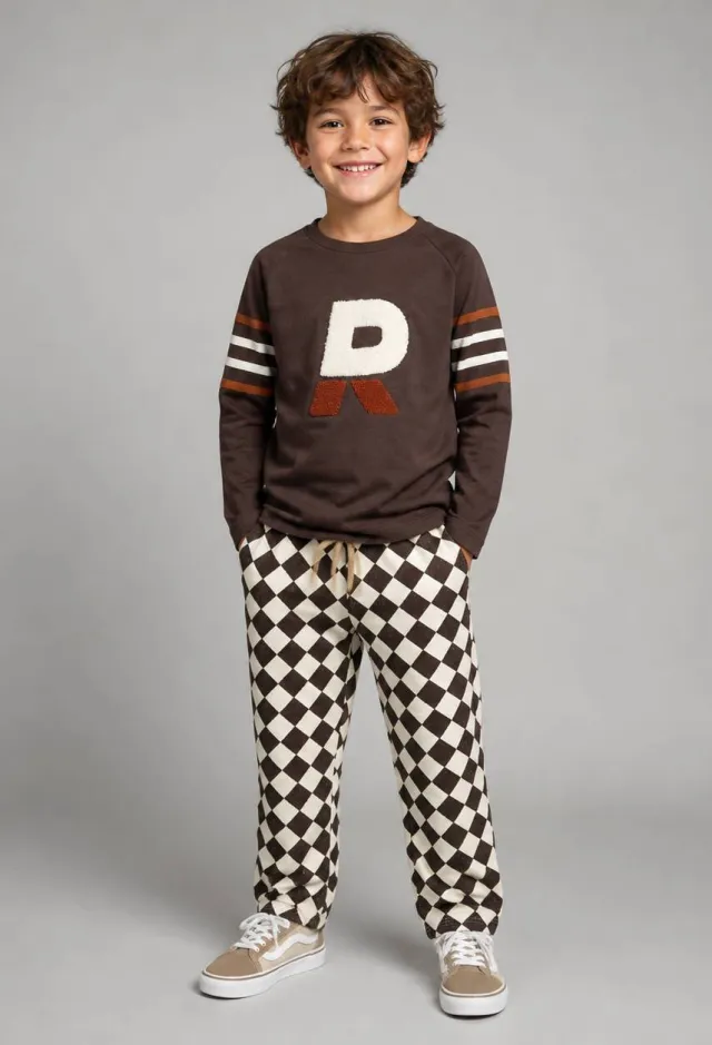 Riffle Amsterdam Pyke geruite joggingbroek bruin/offwhite Zwart/offwhite