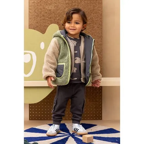 Babyface teddy reversible jas groen antraciet, foto 4