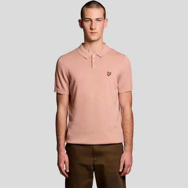 Lyle & Scott regular polo fijn gebreid roze Pink Grapefruit