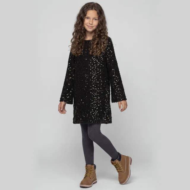 NAME IT KIDS A-lijn glitterjurk met pailletten - donkerbruin
