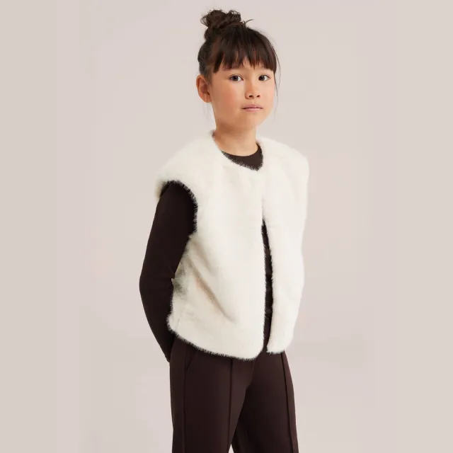 WE Fashion imitatiebont gilet - ecru