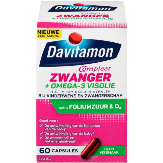Davitamon Compleet Zwanger Omega-3 Visolie capsules - bij kinderwens & zwangerschap - 60 stuks
