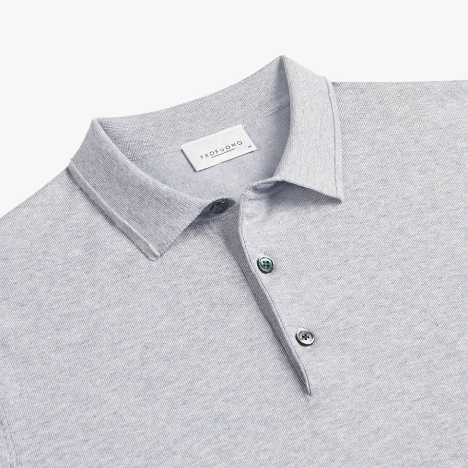 Profuomo zijden regular polo grijs fijn gebreid, foto 6