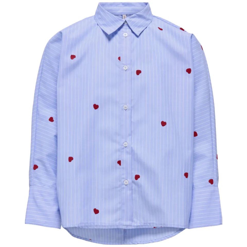 Only gestreepte blouse met hartjes lichtblauw, foto 2