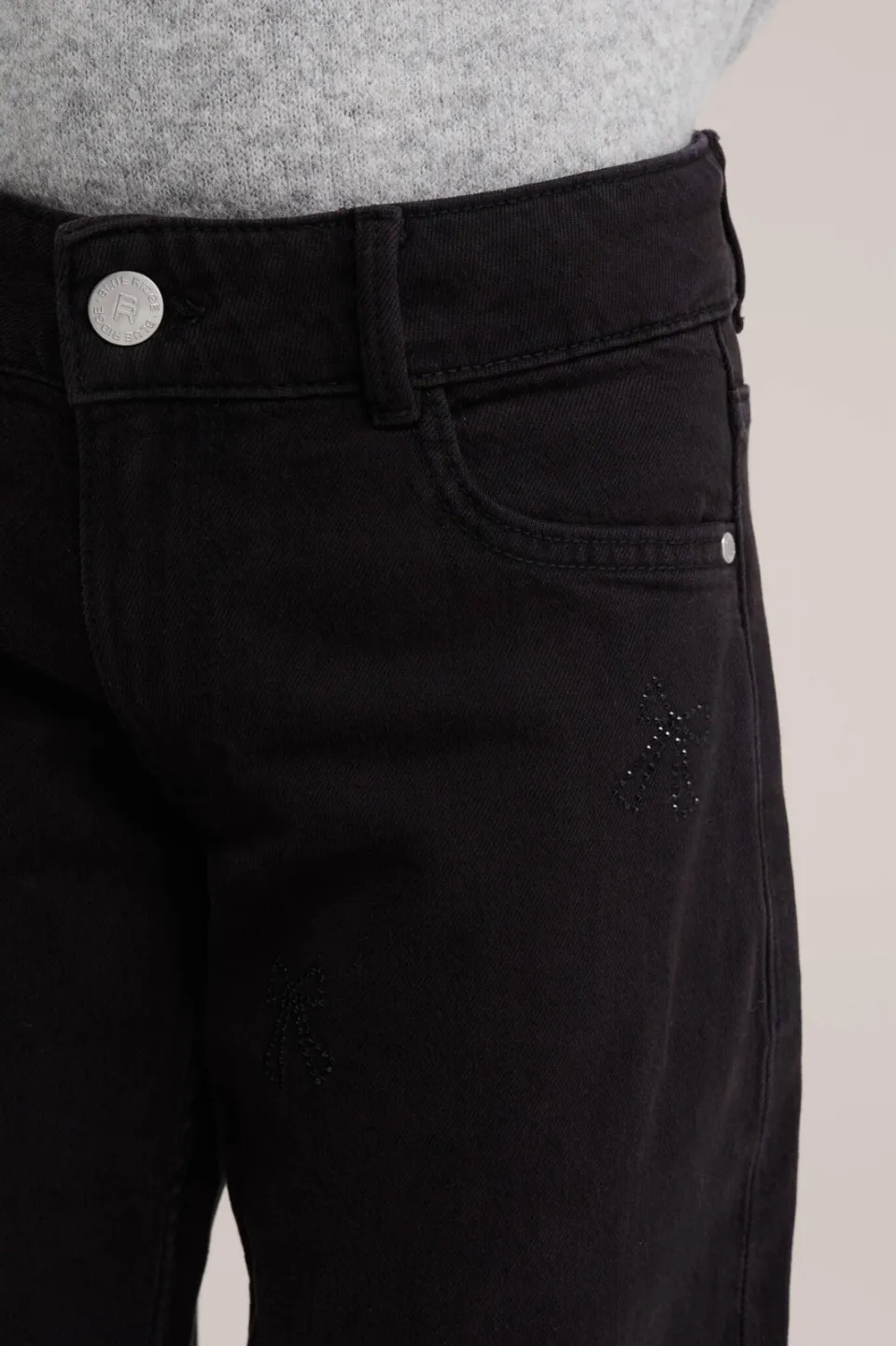 WE Fashion wide leg jeans met strass-steentjes - black denim, foto 5