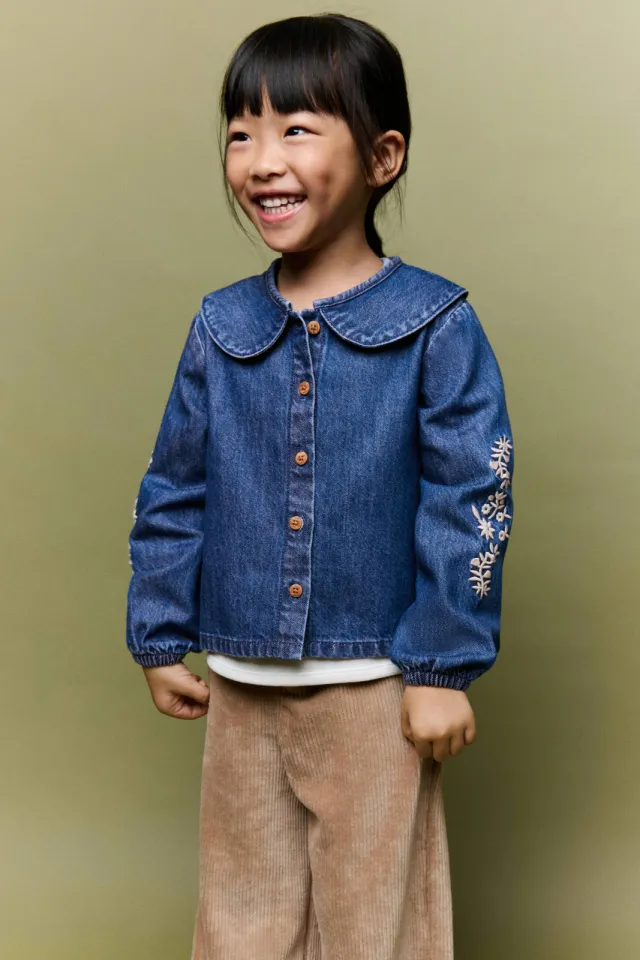 Mango denim blouse met borduursels donkerblauw Dark blue denim