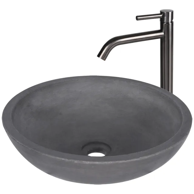 Differnz Waskomset Differnz Ravano Beton 40x12 cm Antraciet met Hoge Wastafelkraan Gunmetal