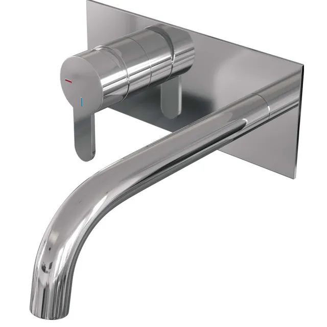 Brauer Inbouw Wastafelmengkraan Brauer Chrome Edition Coldstart Gebogen Uitloop Korte Platte Hendel Links Chroom Met Afdekplaat