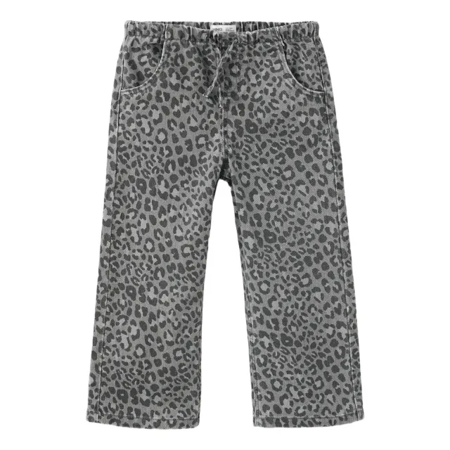 Mango Kids wide leg jeans met panterprint - grijs