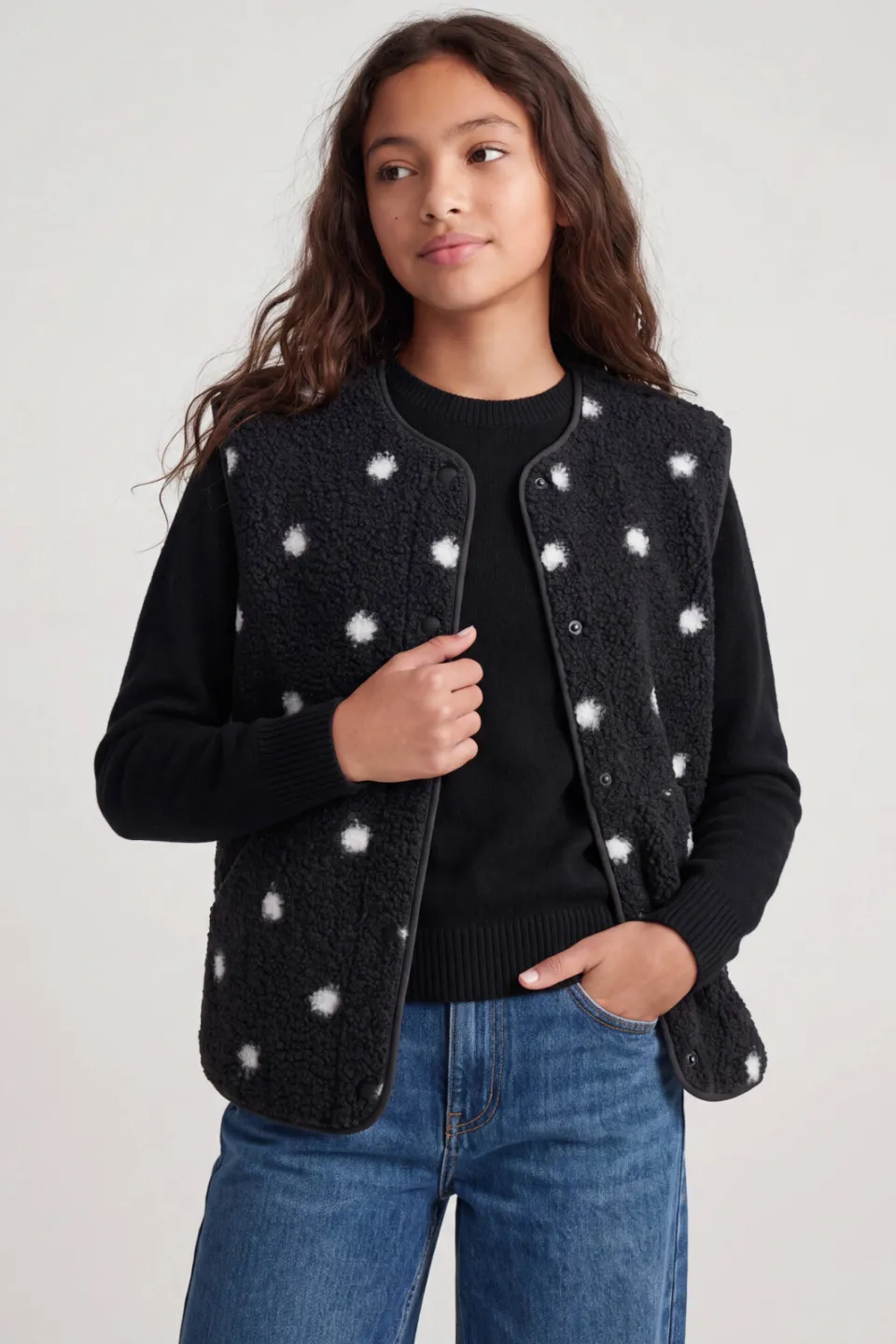 JJXX GIRL rechtvallend teddy gilet met stippen - zwart, foto 7