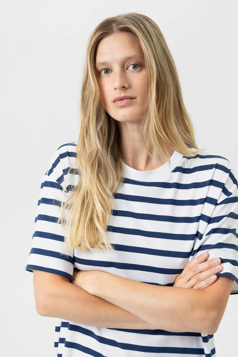 Mey Breezy Stripes nachthemd wit/donkerblauw