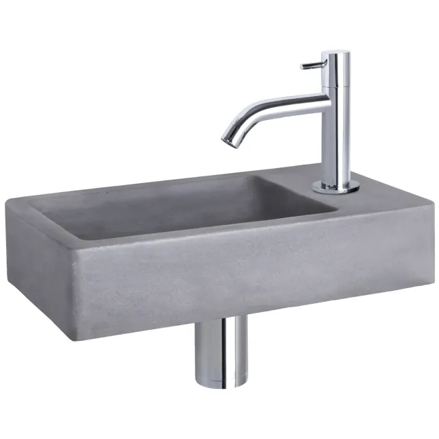 Differnz Fonteinset Differnz Force Beton 40x22x8 cm Donker Grijs Met Gebogen Kraan Chroom