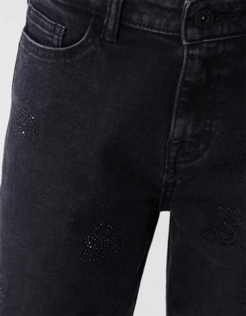 Shoeby wide leg jeans met strass-steentjes - zwart denim, foto 6