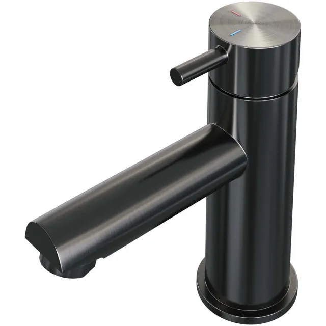 Brauer Wastafelmengkraan Brauer Gunmetal Edition Coldstart Opbouw Laag Korte Ronde Hendel Geborsteld Gunmetal PVD