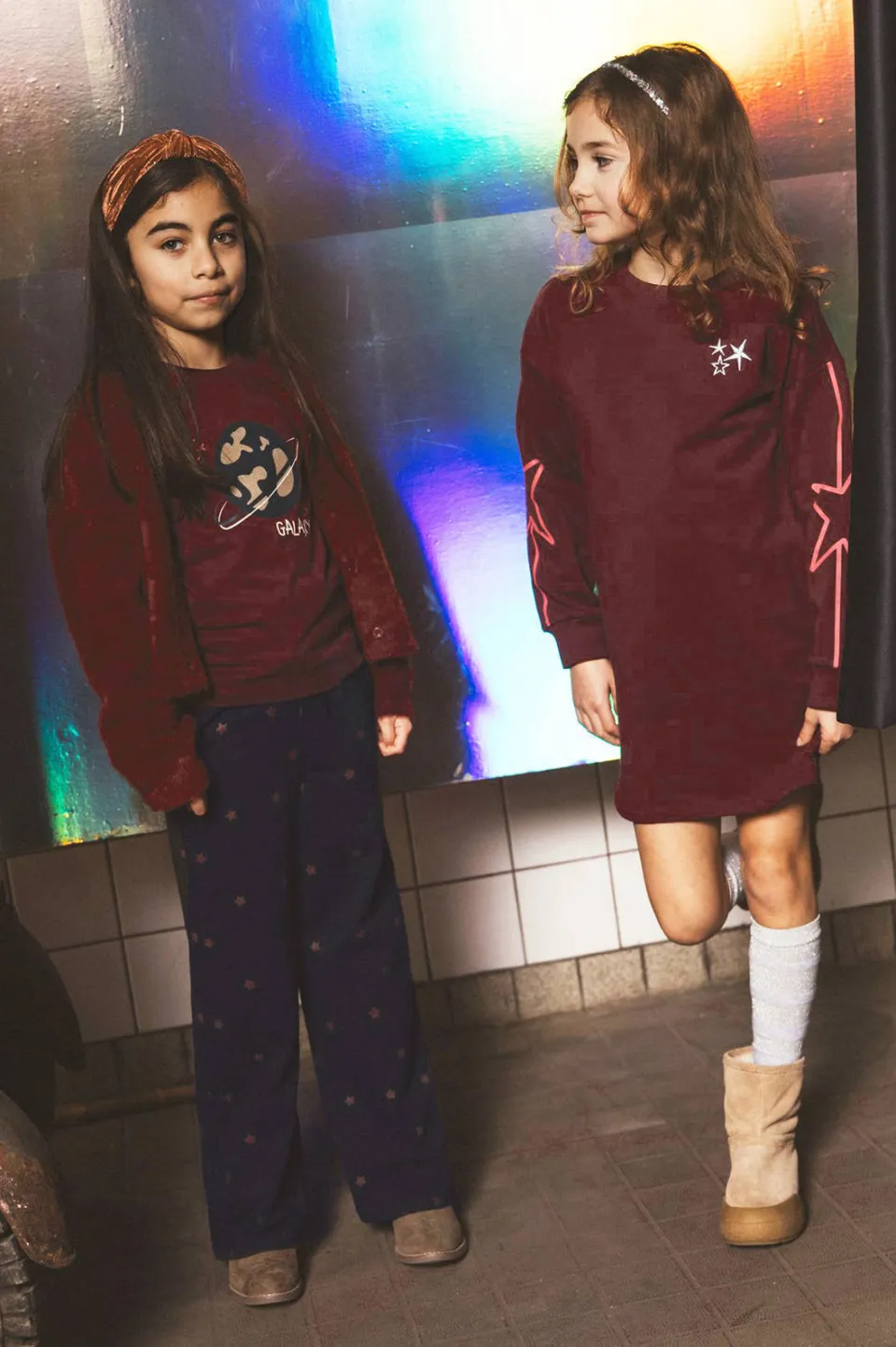 TYGO & vito Daisy midi sweatjurk met sterren donkerrood