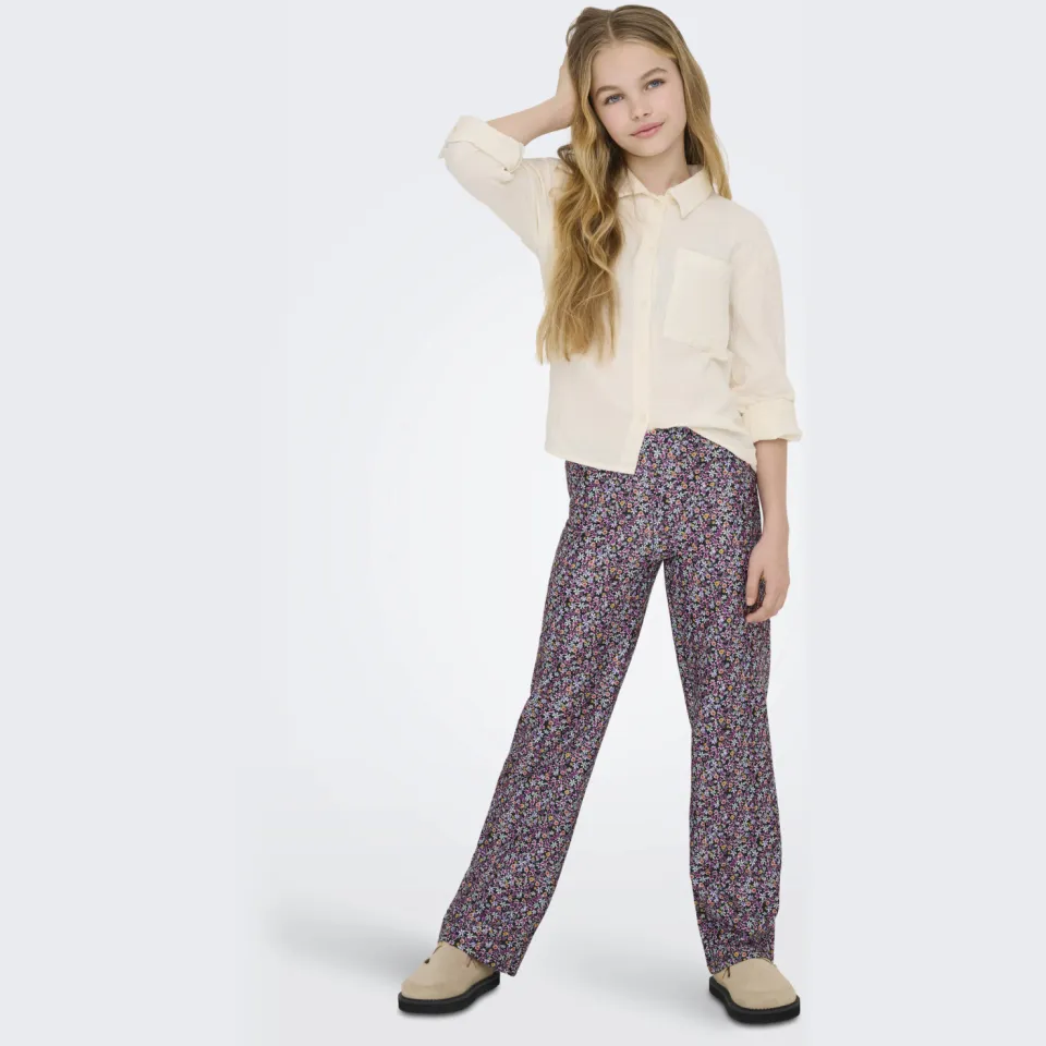 Only wide leg casual broek bloemenprint Black-Liatris/Blue/Yellow Flowers