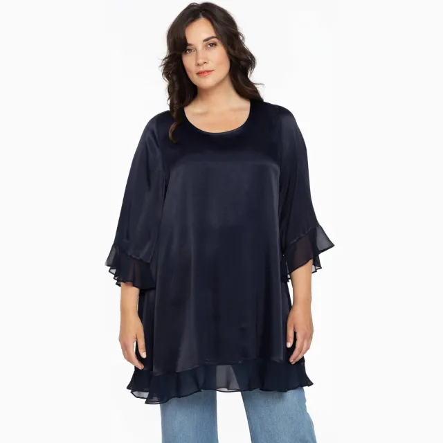 Yoek wijde blouse donkerblauw, foto 3