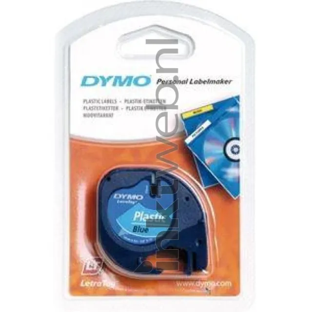 Dymo Labeltape dymo letratag plastic 12mm zwart op Blauw