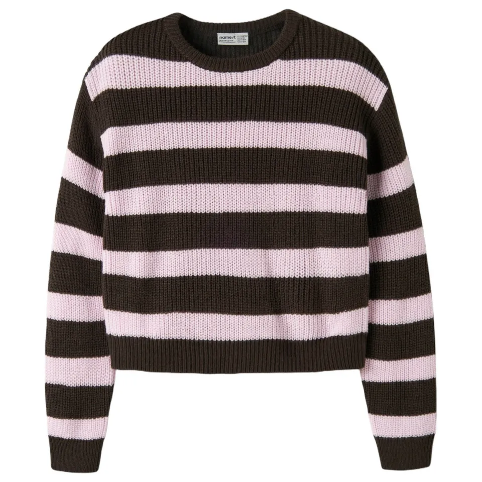 NAME IT KIDS oversized gebreide gestreepte trui - bruin, foto 2