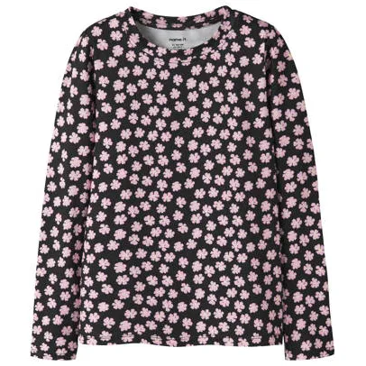 NAME IT gebloemde longsleeve zwart Zwart/roze