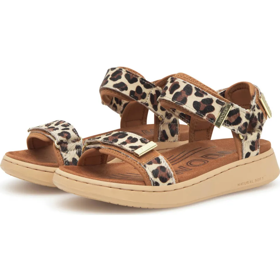 Woden leren sandalen met ponyhair en panterprint beige/bruin/zwart, foto 4