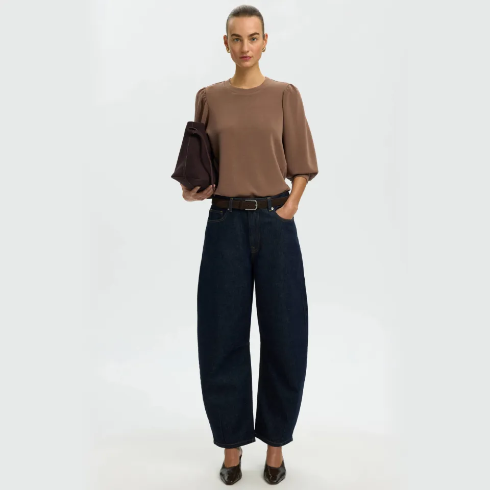 Selected Women oversized trui met plooien - bruin