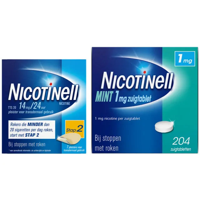 Nicotinell Combineer Pleister 14 mg (7st) en Zuigtablet Mint 1 mg (204st)