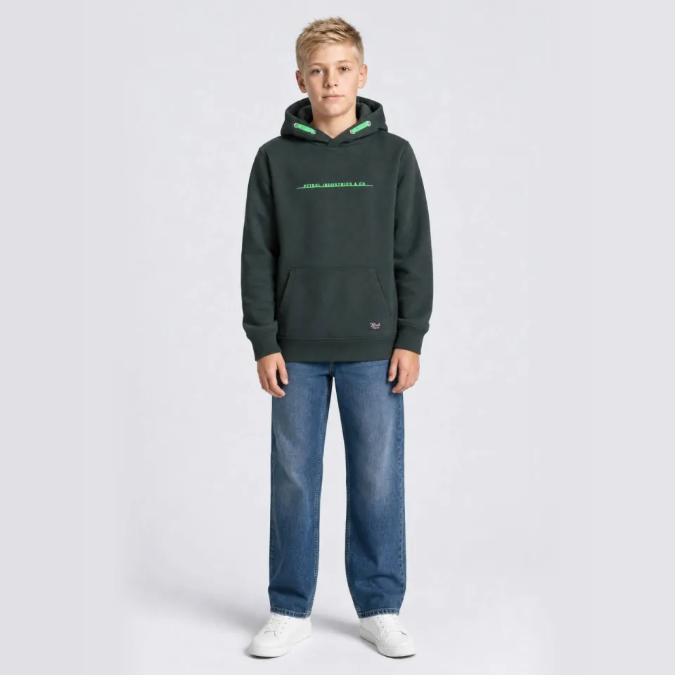 Petrol Industries rechtvallende hoodie met print - donkergroen Donkergroen/felgroen