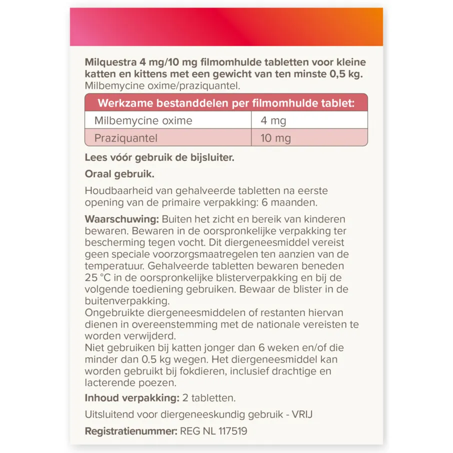 Beaphar Milquestra Ontworming Tabletten Kat 0,5 - 4 kg (ook kitten) 2 tabletten, foto 2