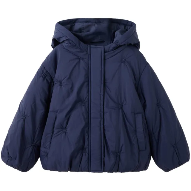 Mango gewatteerde winterjas marineblauw met capuchon