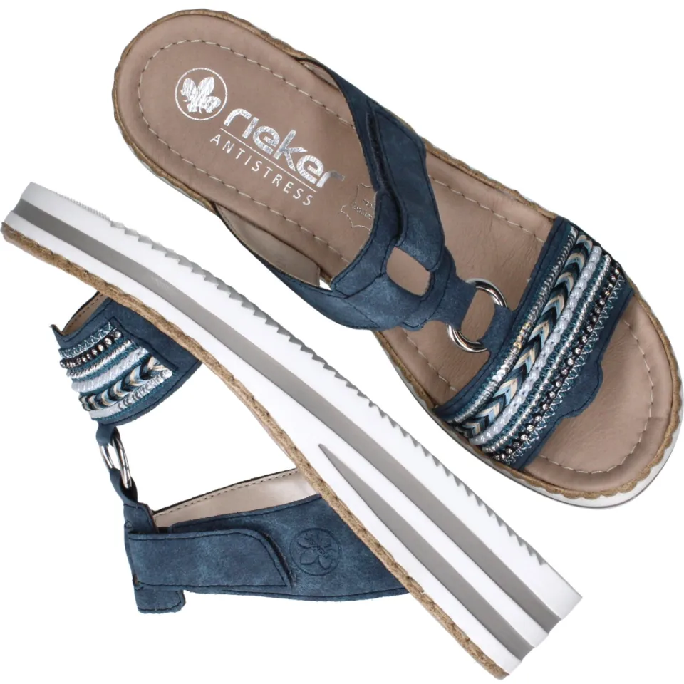Rieker Slippers Dames Blauw, foto 8