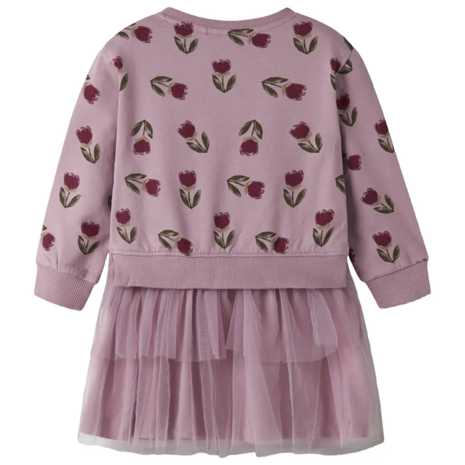 NAME IT MINI gebloemde midi sweatjurk oudroze, foto 2